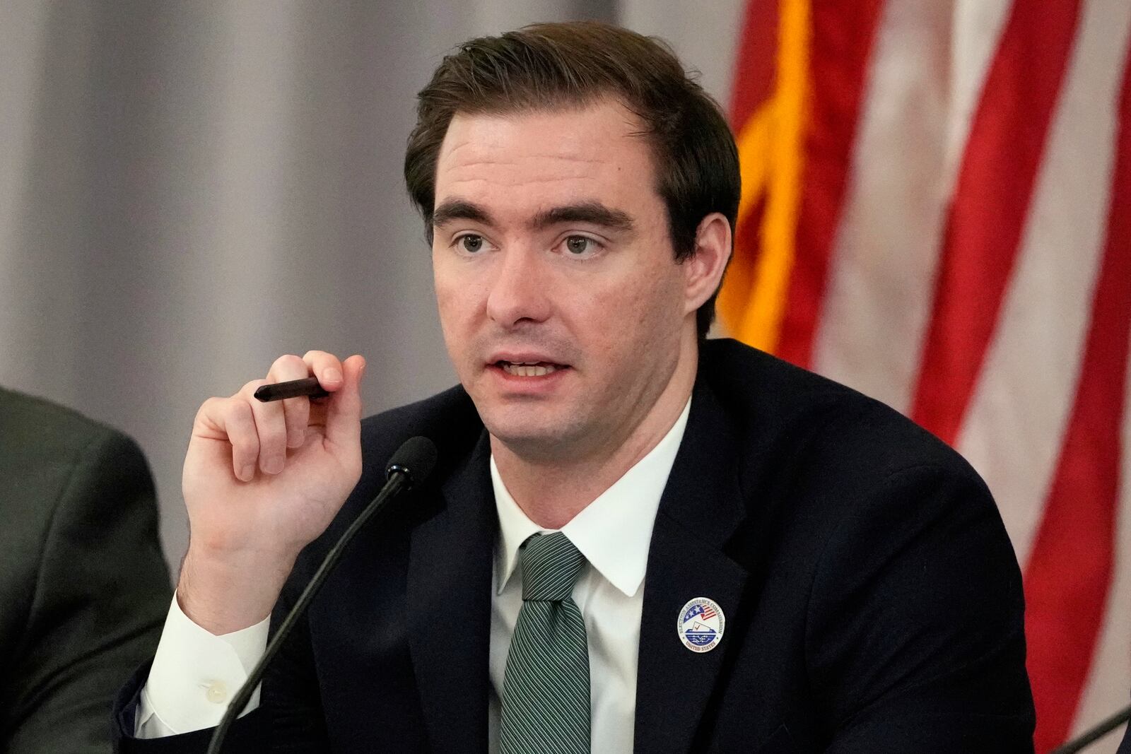 General Counsel, Camden Kelliher speaks at the U.S. Election Assistance Commission Standards Board in-person public meeting, Thursday, April 24, 2025, in Charlotte, N.C. (AP Photo/Chris Carlson)