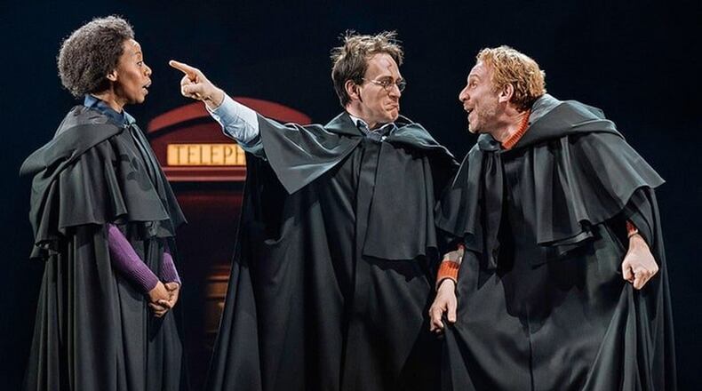 Jack Thorne’s hit adaptation of J.K. Rowling’s “Harry Potter and the Cursed Child,” a dazzling epic spectacle nominated for 10 Tony Awards including Best Play, stars (left to right) Noma Dumezweni as Hermoine Granger, Jamie Parker as Harry Potter, and Paul Thornley as Ron Weasley. Dumezweni and Parker notably won the 2017 Olivier Award, the London equivalent of the Tony, for their performances in the original run. CONTRIBUTED
