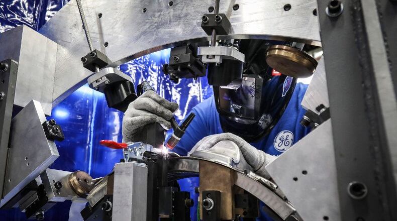 Unison, an aviation technology manufacturer and GE Aviation supplier in Beavercreek, is looking for world-class welders. This is Cory Sheldon, a Unison welder at work in the company’s Beavercreek plant. CONTRIBUTED