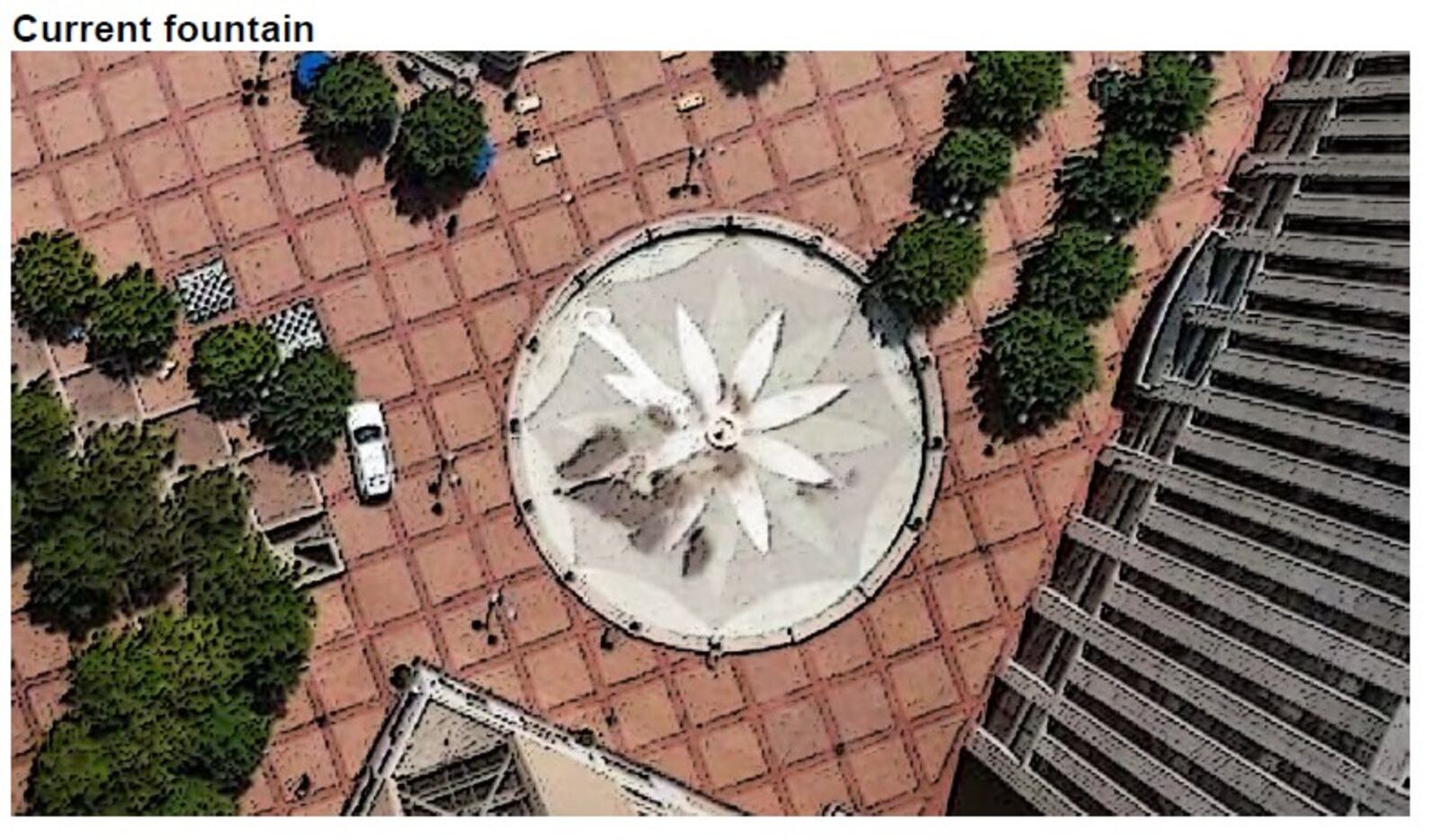 The existing fountain at Courthouse Square in downtown Dayton. CONTRIBUTED 