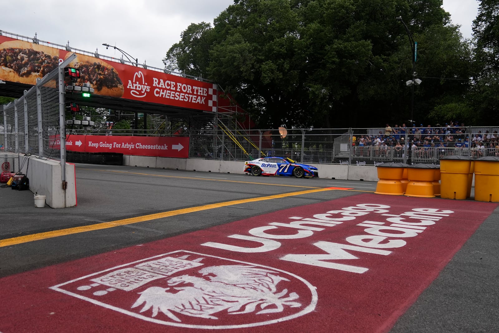 Driver Michael McDowell (71) drives in a NASCAR Cup Series auto race at the Grant Park 220, Sunday, July 6, 2025, in Chicago. (AP Photo/Erin Hooley)