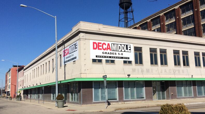 Dayton Early College Academy will open its third school building in fall 2016, at the northeast corner of Second and Jefferson streets in downtown Dayton. The middle school will house grades 5-8 in a building formerly occupied by Miami Jacobs Career College. JEREMY KELLEY / STAFF