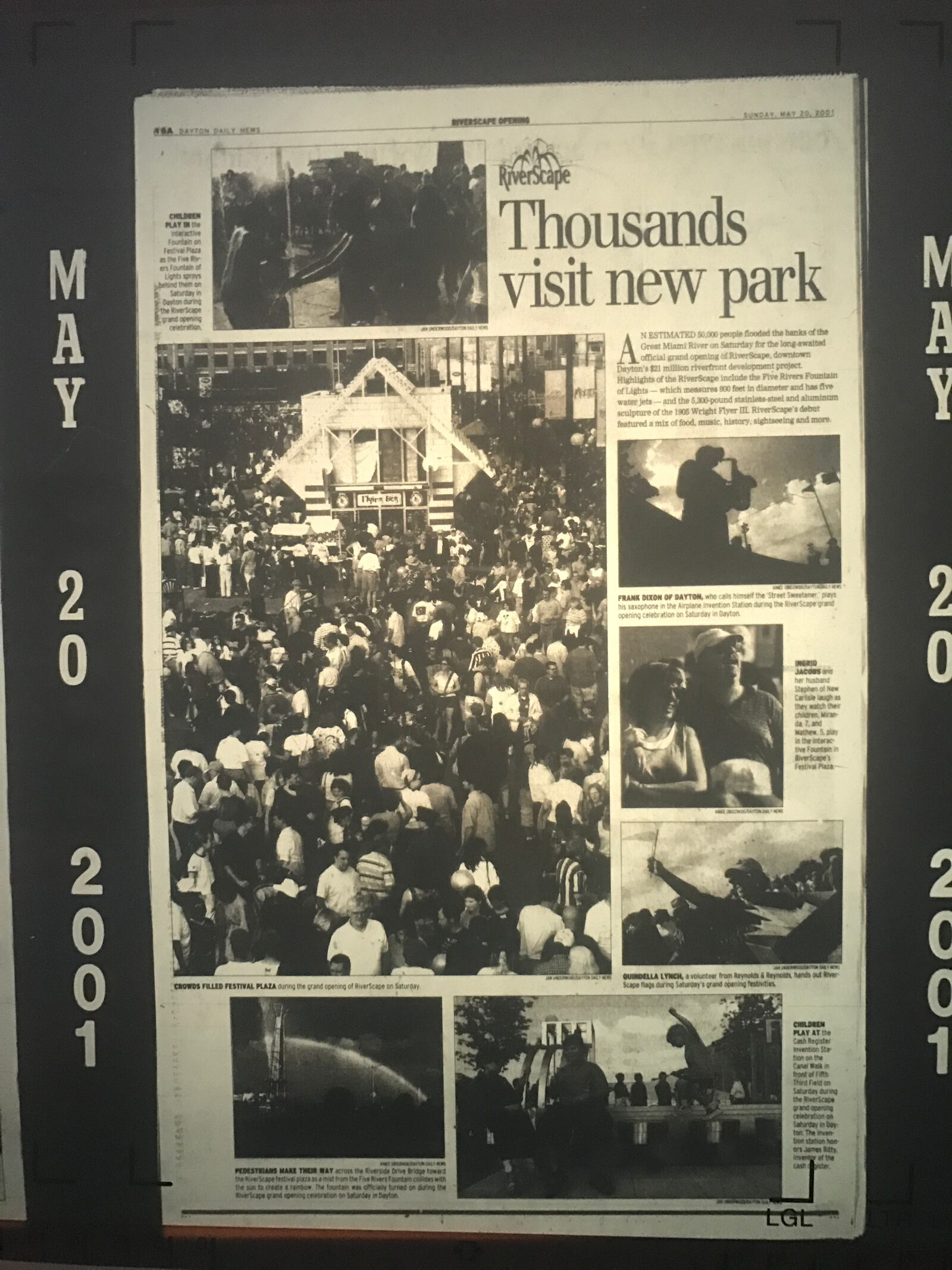 The May 20, 2001 edition of the Dayton Daily News featuring the grand opening of RiverScape.