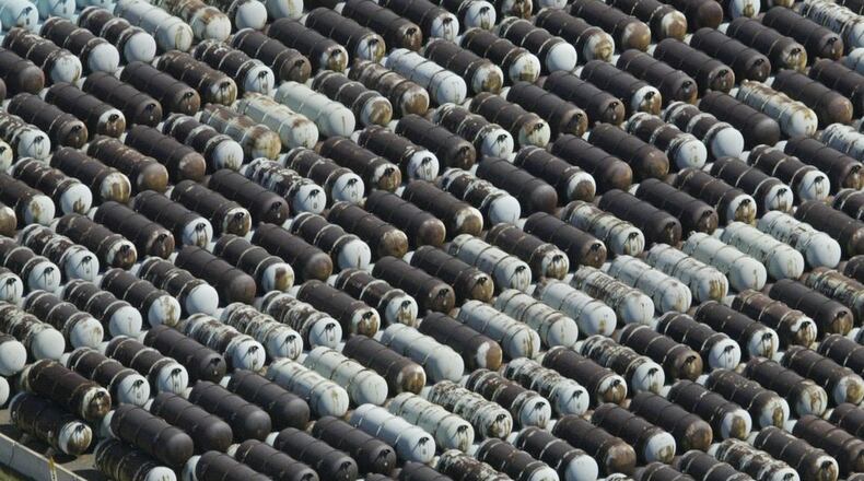 Depleted uranium hexafluoride cylinders at Piketon in 2006. Staff photo by Chris Stewart