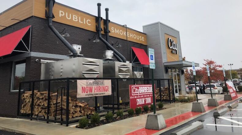 The City Barbeque restaurant that opens to the public today, Oct. 19, 2020 on Miller Lane in Butler Twp. is the first of its kind Public Smokehouse with a drive-through window. MARK FISHER/STAFF