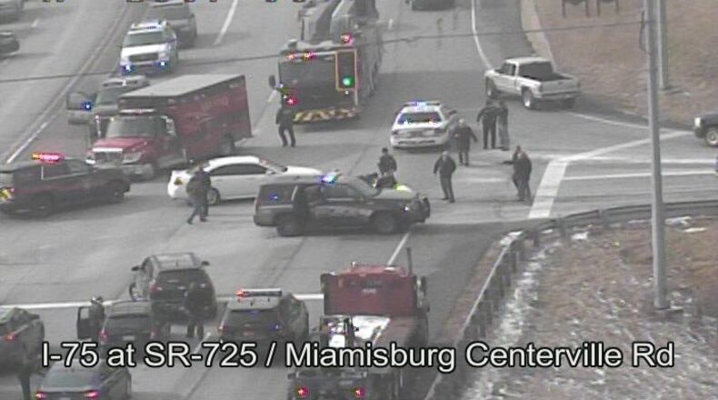 Interchanges like the one at Ohio 725 and Interstate 75 - where an off-duty Miami Twp. police officer wounded a Miamisburg robbery suspect from Dayton - are high-volume call areas for police. FILE PHOTO