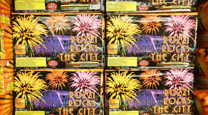 Some of the items available for purchase at Rozzi’s Fireworks Store in Loveland, Thursday, June 30, 2016. GREG LYNCH / STAFF