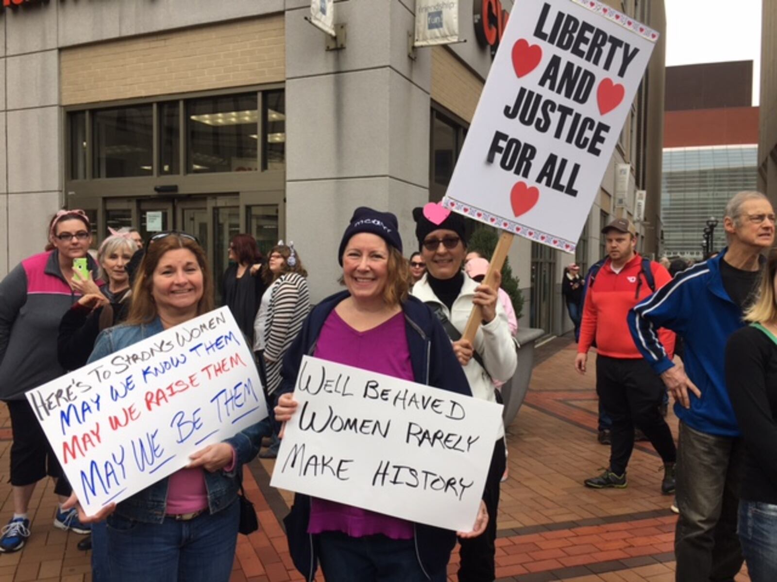 Hundreds rally at Courthouse Square in Dayton as part of women's march on Saturday, Jan. 21, 2017 Photo by Lynn Hulsey