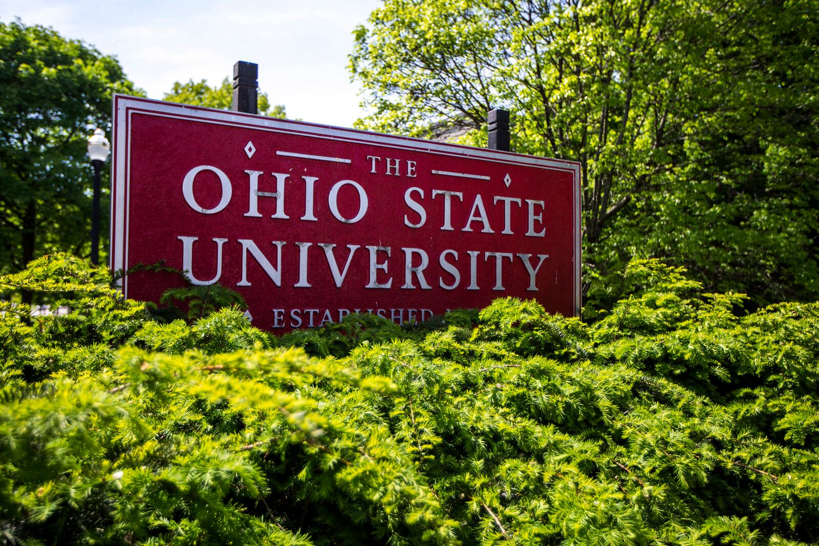 FILE - This May 8, 2019, photo, shows a sign for The Ohio State University in Columbus, Ohio. Ohio State University has won its fight to trademark the word "The." The U.S. Patent and Trademark Office approved the university's request Tuesday, June 21, 2022. The school says it allows Ohio State to control use of "The" on branded products associated with and sold through athletics and collegiate channels. (AP Photo/Angie Wang, File)