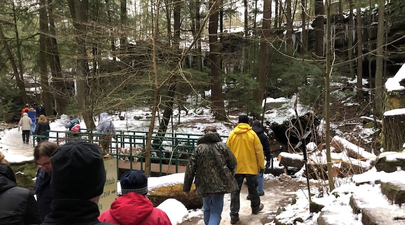 People hike at Hocking Hills, a popular nature destination in Ohio. CONTRIBUTED