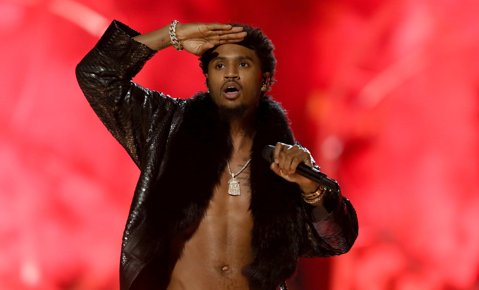FILE - In this June 25, 2017, file photo, Trey Songz performs at the BET Awards at the Microsoft Theater in Los Angeles.  (Photo by Matt Sayles/Invision/AP, File)