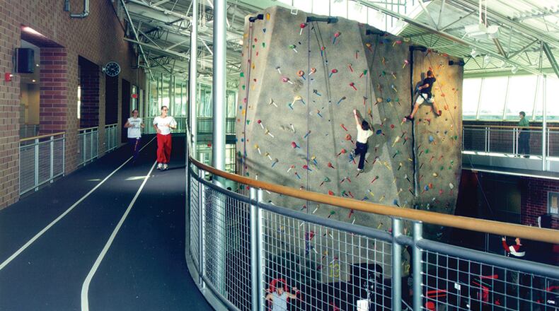 The rock climbing wall at the Vandalia recreation center.