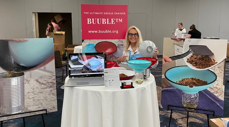 LeAnn Bell, of Centerville, markets patent-pending grease drainer Buuble at the Holiday Gift Guide Media Event in New York City July 17, 2024. Bell said her invention has "huge potential." CONTRIBUTED