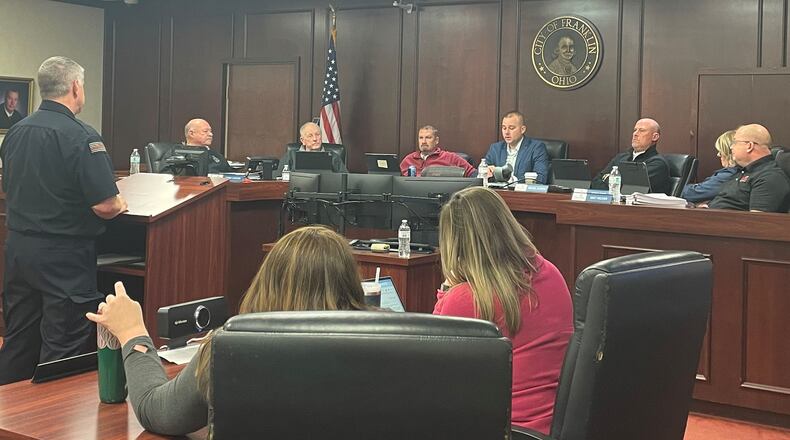 Franklin Fire Chief Daniel Stitzel address City Council on Wednesday, Jan. 22, 2024. JEN BALDUF/STAFF