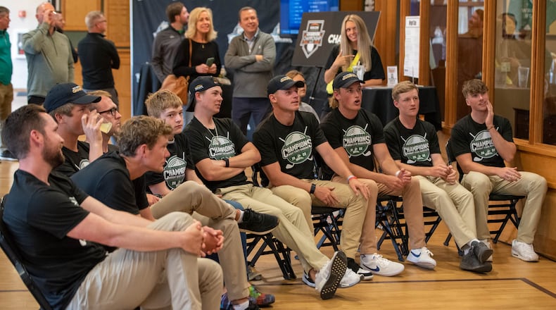 The Wright State men's golf team watches the Division I NCAA Tournament selection show Wednesday afternoon. The Horizon League-champion Raiders will play in the Columbus Regional at Ohio State. WSU Athletics photo