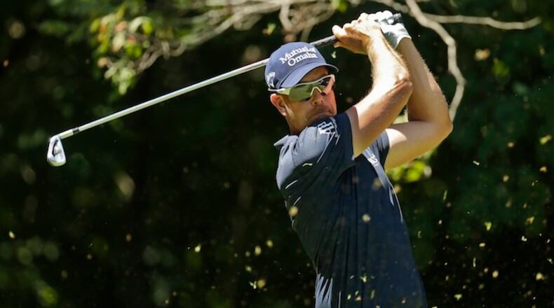 Henrik Stenson watches his tee shot on the second hole during the final round of the Wyndham Championship golf tournament in Greensboro, N.C., Sunday, Aug. 20, 2017. (AP Photo/Chuck Burton)