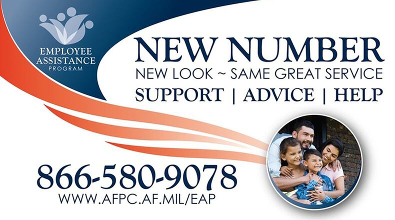 The Air Force Employee Assistance Program has relaunched with a new phone number, 866-580-9078, and a new website, www.AFPC.af.mil/EAP. The program will provide the same services and the same access to care provided in the past with continued access 24/7 via telephone, website or in-person. (U.S. Air Force courtesy graphic)