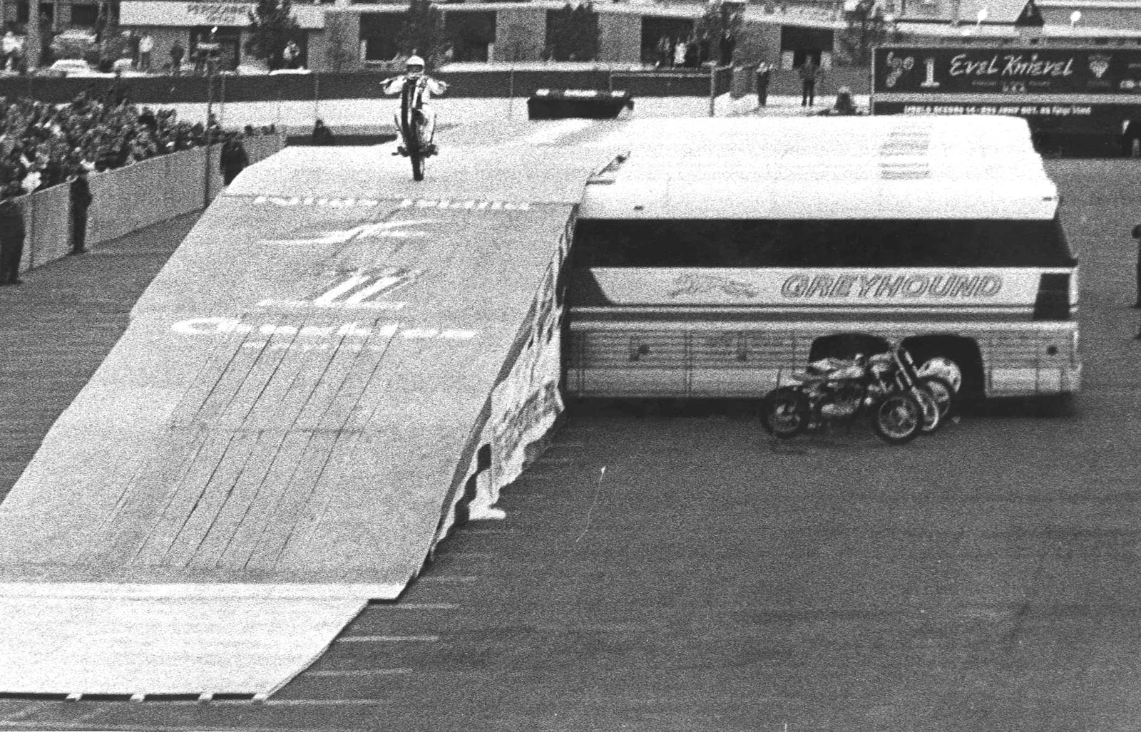 Evel Knievel jumping buses at Kings Island. Oct. 1975. DAYTON DAILY NEWS ARCHIVES