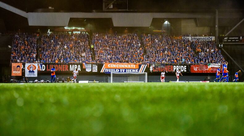 FC Cincinnati lost to New York Red Bulls 3-2 in overtime  of their 2017 Lamar Hunt U.S. Open Cup semifinal game Tuesday, Aug. 15 at Nippert Stadium on the University of Cincinnati Campus in Cincinnati. NICK GRAHAM/STAFF