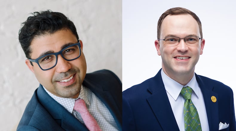 The candidates for Montgomery County treasurer in 2024 are Democrat Mohamed Al-Hamdani (left) and Republican incumbent John McManus (right).