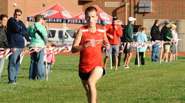 Tippecanoe junior Bryce Conley, who suffered a stress fracture during track season and was running in his second meet of the season, won the Miami County championship in 16:33.7 at Milton-Union High School on Saturday. Contributed / Greg Billing