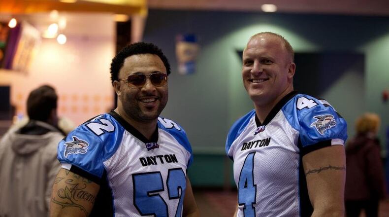 Dayton Sharks arena football league players Santino Turnbow (left) and QB Tommy Jones.