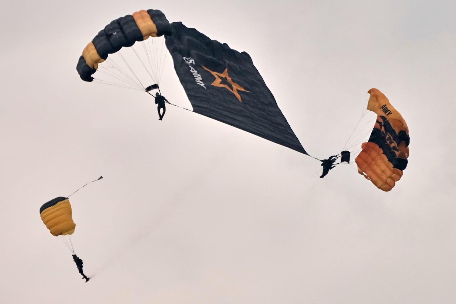 U.S. Army Parachute Team, nicknamed the Golden Knights, participate in the Army's 250th anniversary ceremony, coinciding with President Donald Trump's 79th birthday, Saturday, June 14, 2025, in Washington. (AP Photo/Jacquelyn Martin)
