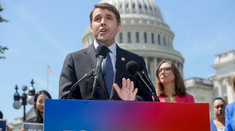 Rep. Chris Pappas, D-N.H., speaks during a news conference on the Equality Act at the Capitol, Tuesday, April 29, 2025, in Washington. (AP Photo/Rod Lamkey, Jr.)
