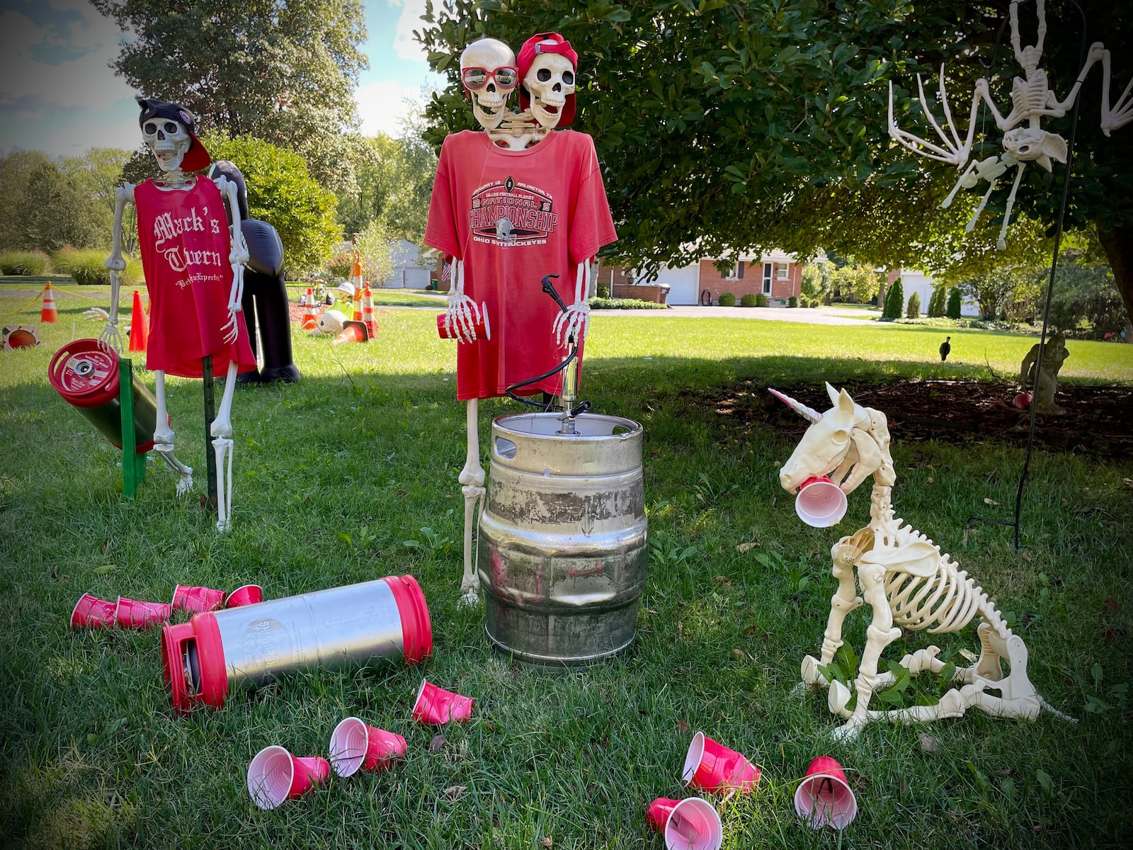 A Centerville home at the corner of Cable Court and Maltbie Road, behind the high school,  has 51 inflatables and 8 skeleton scenes spread throughout the yard for Halloween. NATALIE JONES/STAFF