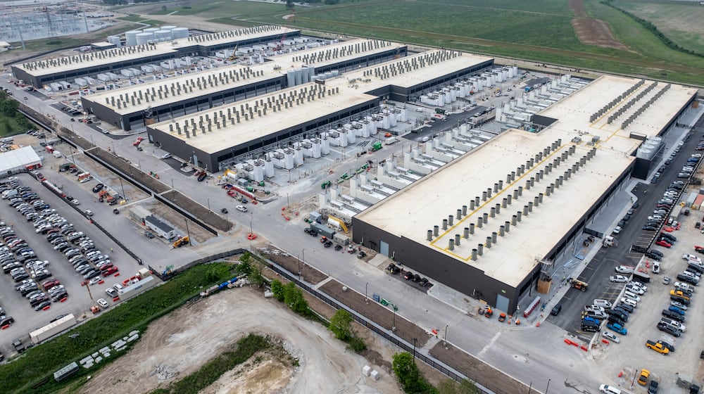 A new Amazon Web Services facility in New Carlisle, Ind., where the tech giant plans to build around 30 data centers, June 4, 2025. (AJ Mast/The New York Times)