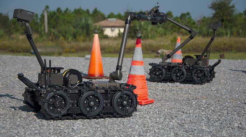 Two Man Transportable Robotic System - Increment II robots are pictured during a demonstration at Tyndall Air Force Base, Fla., Oct. 15. The 325th Civil Engineer Squadron explosive ordnance disposal flight was the first unit within the Air Force to receive the MTRS II. U.S. AIR FORCE PHOTO/2ND LT. KAYLA FITZGERALD