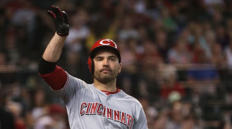 PHOENIX, AZ - JULY 09: Joey Votto #19 of the Cincinnati Reds on-deck during the MLB game against the Arizona Diamondbacks at Chase Field on July 9, 2017 in Phoenix, Arizona. The Reds defeated the Diamondbacks 2-1. (Photo by Christian Petersen/Getty Images)