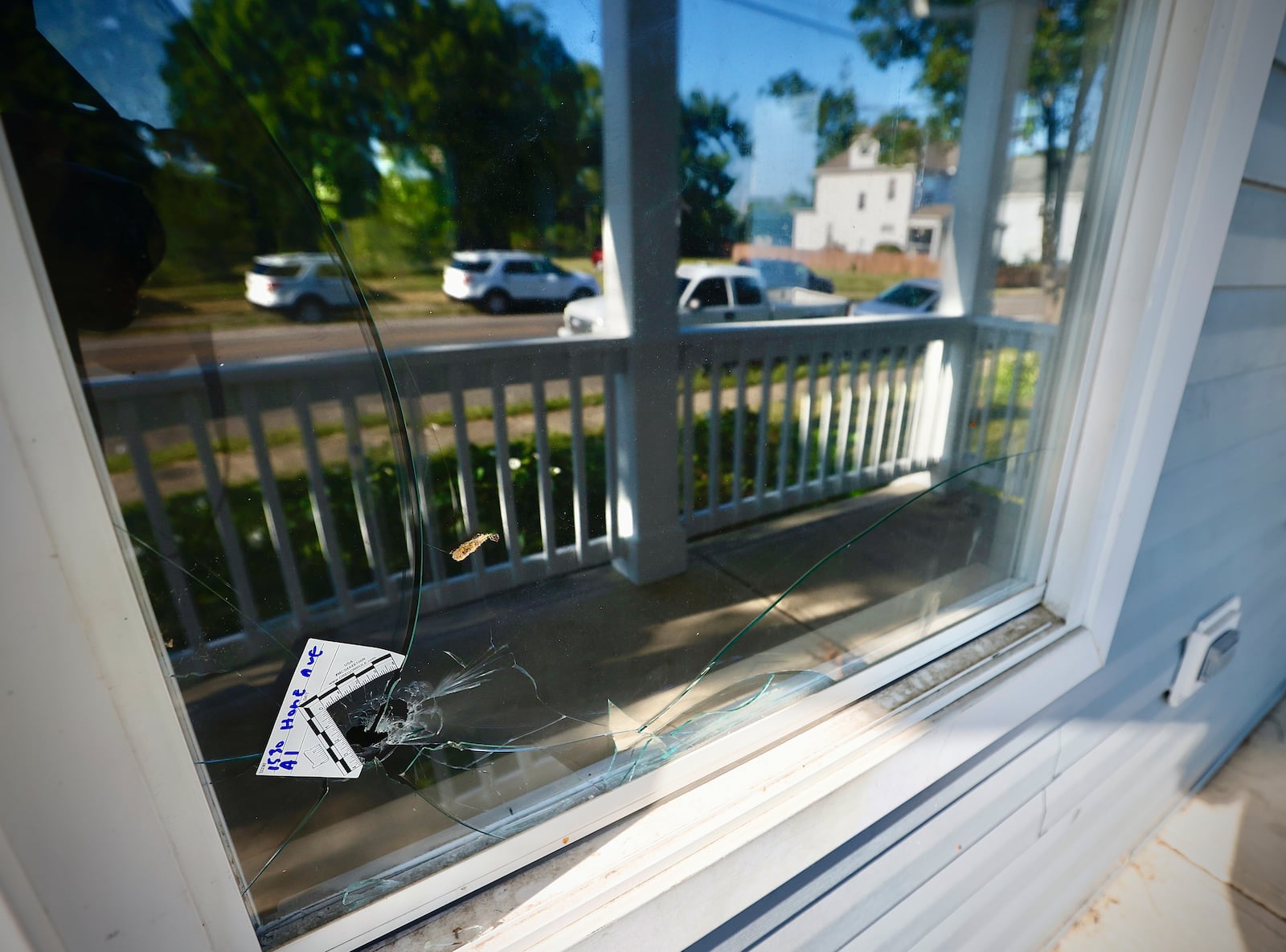 There were several bullet holes in a house in the 1500 block of Home Avenue following a shooting early Monday morning June 24, 2024. MARSHALL GORBY \STAFF