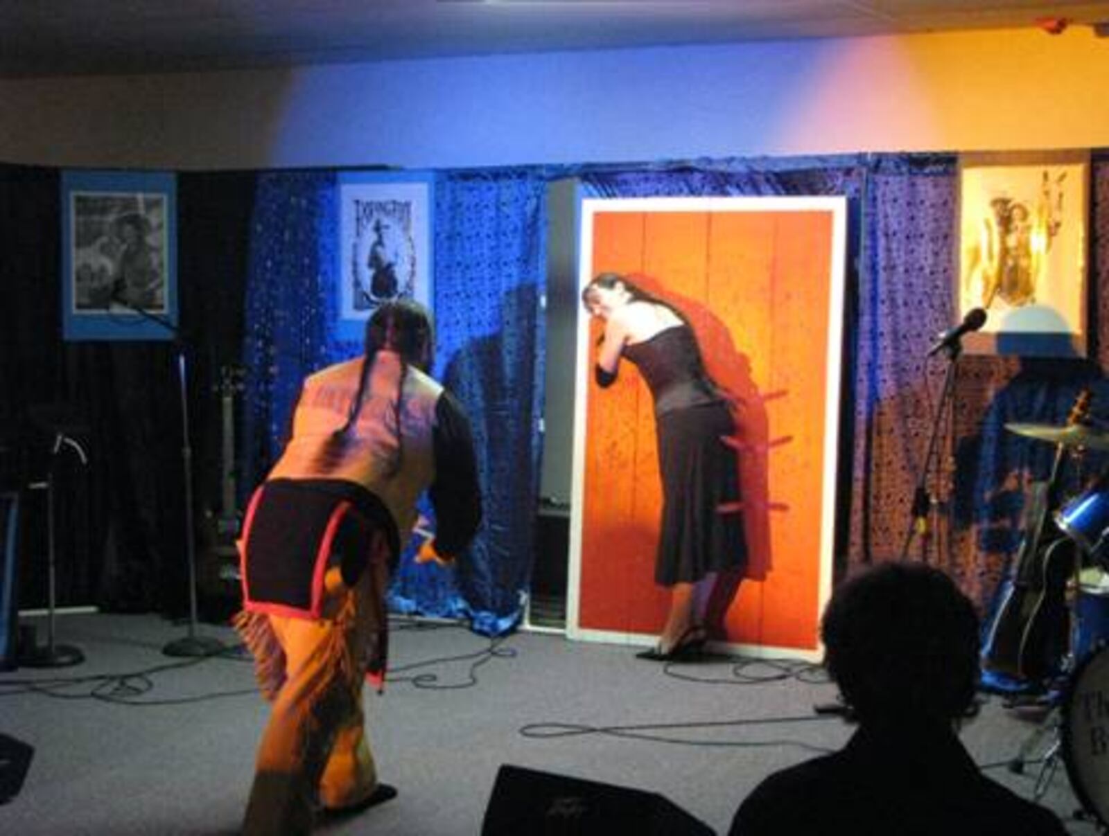 Knife-throwing couple Kirk and Melodee Bass entertain guests during their “Bass Blades” show.