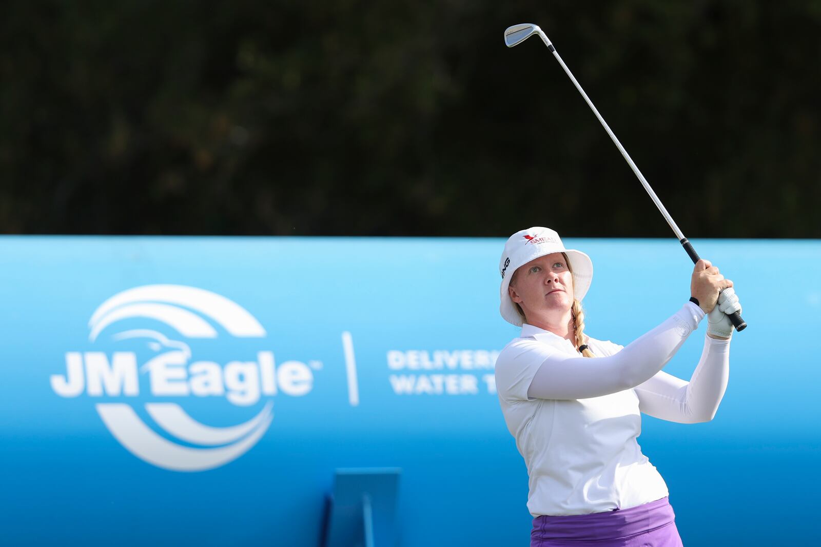 Ingrid Lindblad looks on after hitting from the fifteenth tee during the final round of the LPGA's JM Eagle LA Championship golf tournament at El Caballero Country Club Sunday, April 20, 2025, in Los Angeles. (AP Photo/Jessie Alcheh)