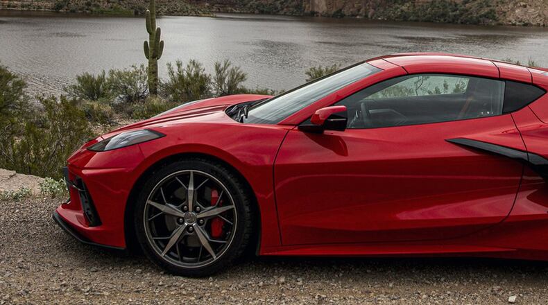 A 2020 Corvette near Phoenix, Ariz., on Dec. 4, 2019. The 2020 Chevrolet Corvette Stingray will surely be one of the stars people come to see at the Dayton Auto Show, Feb. 20-23 at the Dayton Convention Center. The first-ever production mid-engine Corvette represents the fastest, most powerful entry-level Corvette in the vehicle’s 66-year history, General Motors says. (Adriana Zehbrauskas/The New York Times)