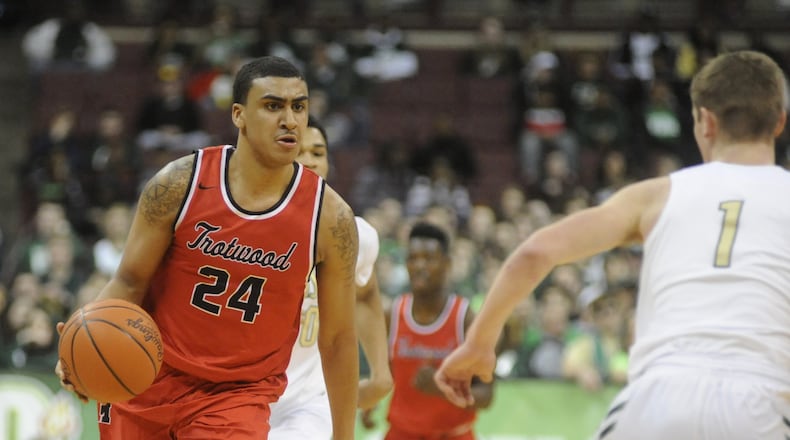 Trotwood’s Torrey Patton. Akron St. Vincent-St. Mary defeated Trotwood-Madison 62-60 in a boys high school basketball D-II state semifinal at OSU’s Schottenstein Center in Columbus on Thursday, March 23, 2017. MARC PENDLETON / STAFF
