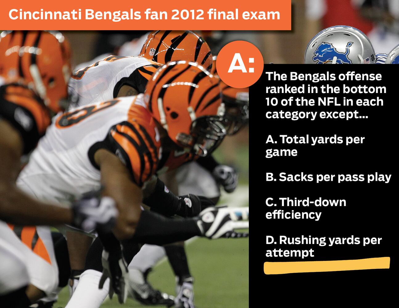 Cincinnati Bengals fan 2012 final exam: