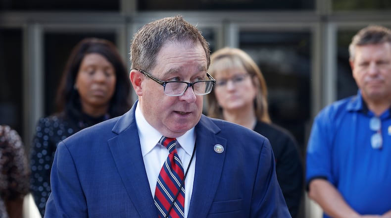 Montgomery County Clerk of Courts Mike Foley held a press conference, Thursday, Sept. 12, 2024 at the Montgomery County Courthouse. MARSHALL GORBY\STAFF