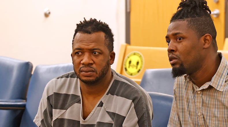 Hermanio Joseph, left, sits with interpreter, Sony Auguste, as he's arraigned in Clark County Municipal Court Thursday, August 24, 2023. BILL LACKEY/STAFF