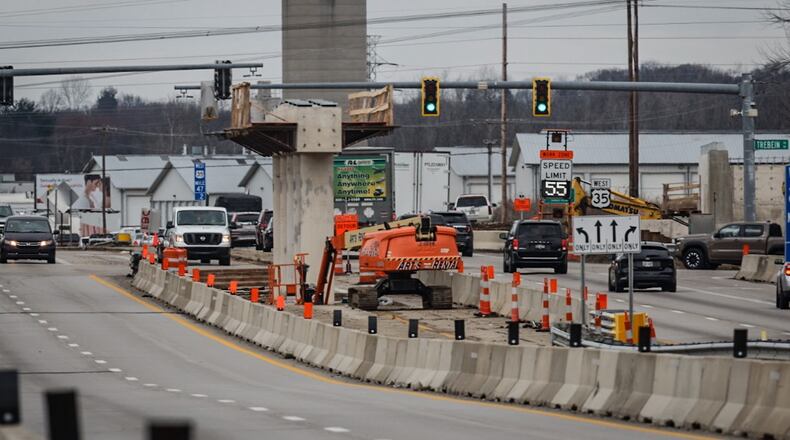 This file photo shows earlier work on U.S. 35 at Trebein Road where an overpass was being built. Jim Noelker/Staff