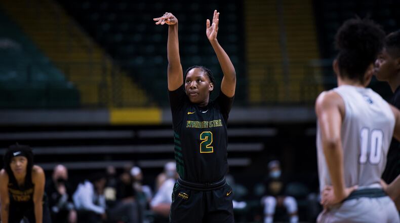 Wright State's Destyne Jackson shoots a free throw during a game vs. Oakland earlier this season. Joseph Craven/Wright State Athletics