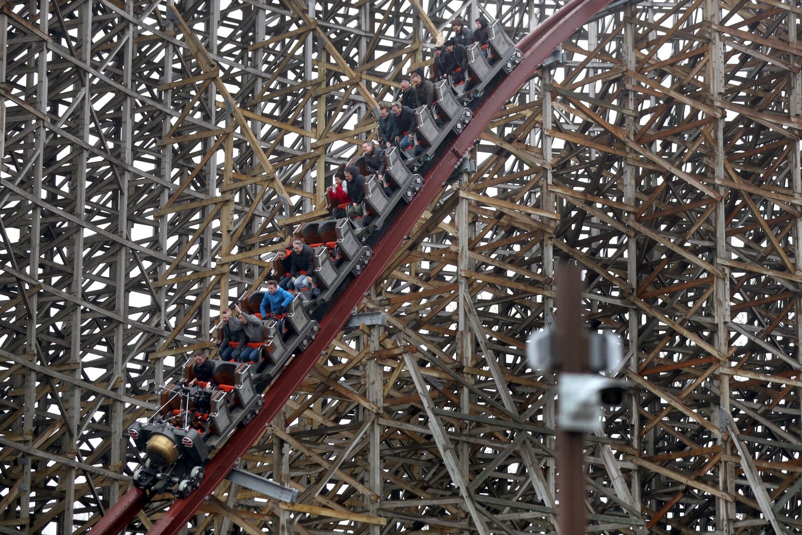 Riders enjoy the new Steel Vengeance roller coaster at Cedar Point, Wednesday, April 25, 2018.  (Marvin Fong / The Plain Dealer)