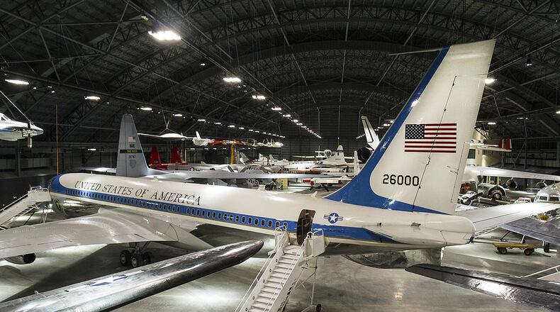 An overhead view of the Boeing VC-137C SAM 26000 (Air Force One) at the National Museum of the United States Air Force. U.S. AIR FORCE PHOTO/KEN LAROCK