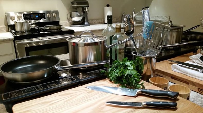 A cooking station at The Little City Cooking School.