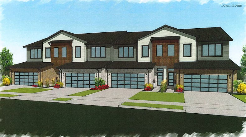 A rendering of townhomes that have been proposed near the Hindu Temple of Dayton. CONTRIBUTED