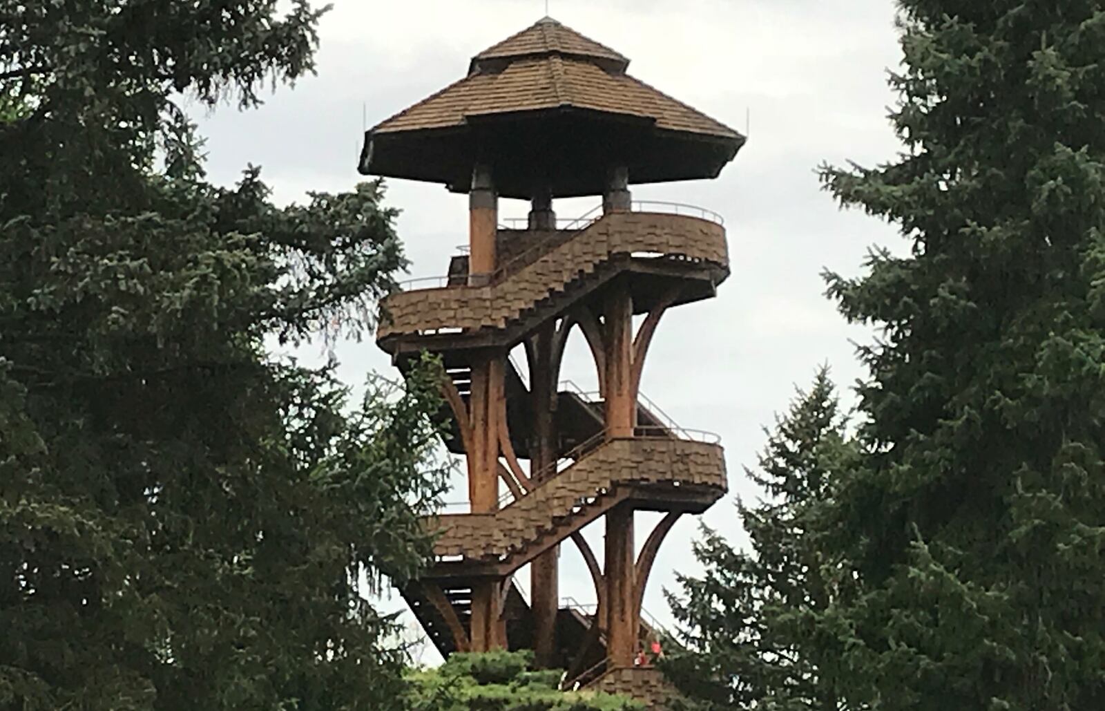 Two people are shown climbing the tree tower Saturday, May 5, 2015, the first day it reopened at Cox Arboretum MetroPark. The tower was closed and disassembled after soft spots were found in fall 2016 in its three wooden logs.