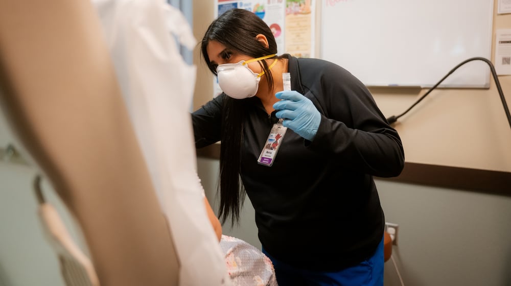 FILE ā A patient is tested for measles at a hospital in Seminole, Texas on Feb. 24, 2025. (Desiree Rios/The New York Times)