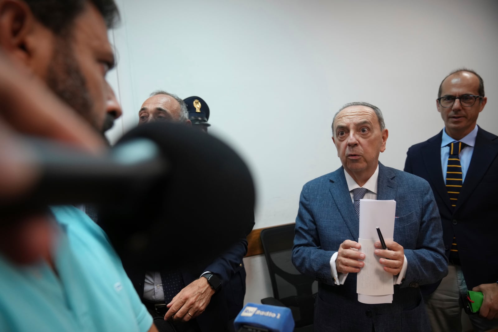 Prosecutor Francesco Lo Voi leaves after a news conference in Rome, on Friday, June 13, 2025, about the case of a baby girl and mother found dead in Rome's Villa Pamphili park. (AP Photo/Alessandra Tarantino)