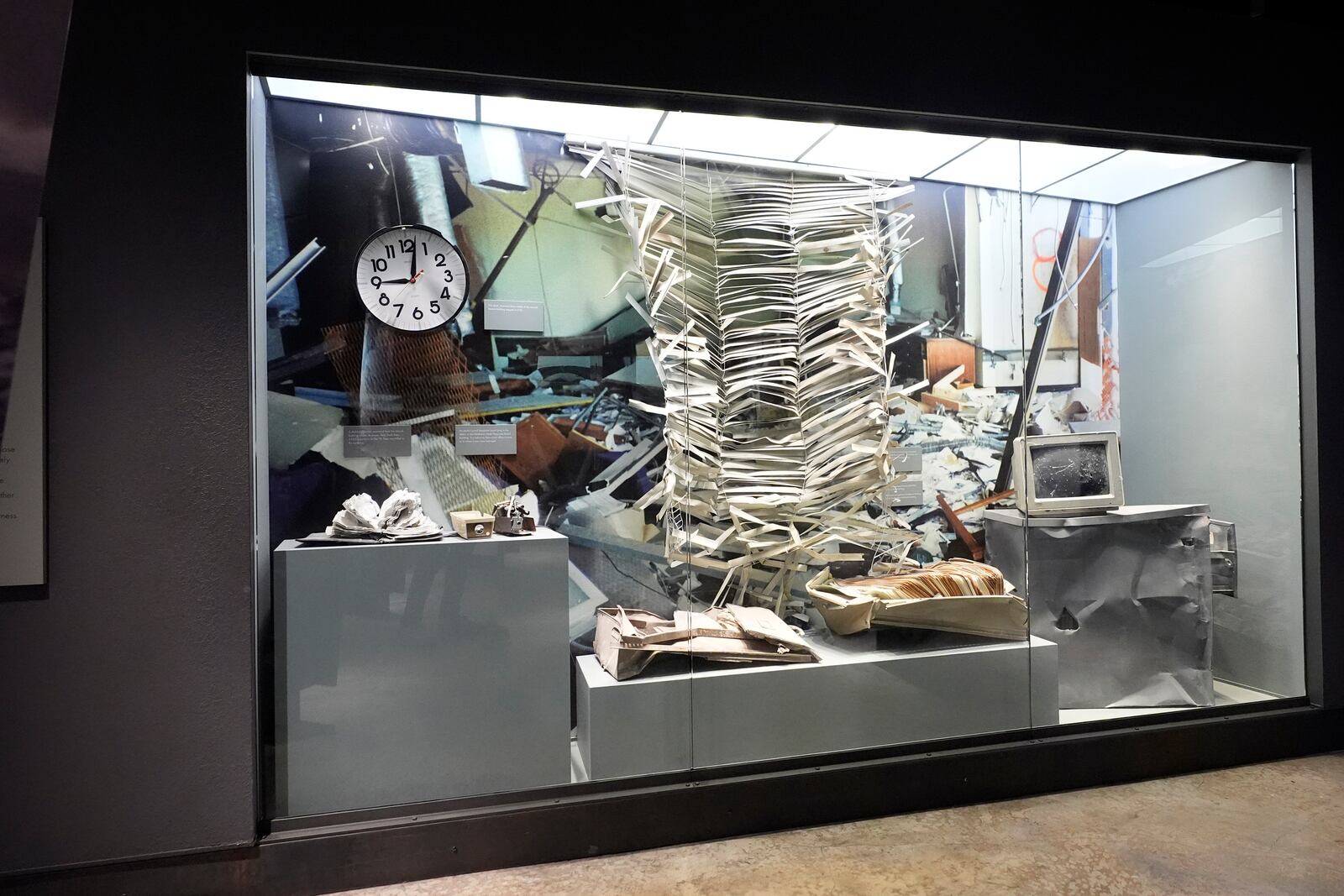 A display at the Oklahoma City National Memorial & Museum shows items from the bombed Alfred P. Murrah Federal Building in Oklahoma City on March 12, 2025. (AP Photo/LM Otero)